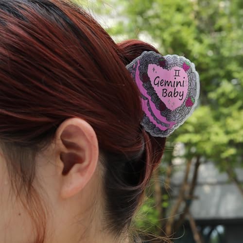 Gemini Baby Hair Claw, Personalized Acetate Hair Clip, 7cm/2.75in, Pink and White