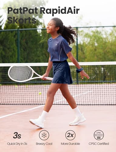 PATPAT Girls Sports Set, Girls Tennis Skirt & 2-in-1 Shorts, Size US8/S4