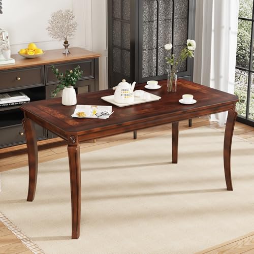 MODERION 59”Farmhouse Dining Table with Carved...