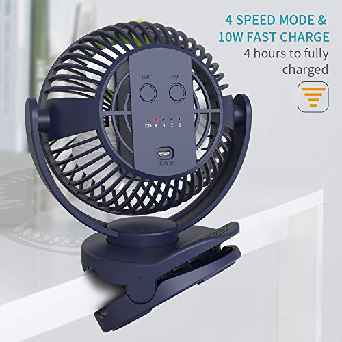 OPOLAR 5000mAh Camping Lantern Clip On Fan with Hanging Hook, 4 Speeds Quiet Wind Personal Fan with 35 Hours Work Time for Tent, Hurricane Emergency, Battery Operated Desk Fan for Home & Office