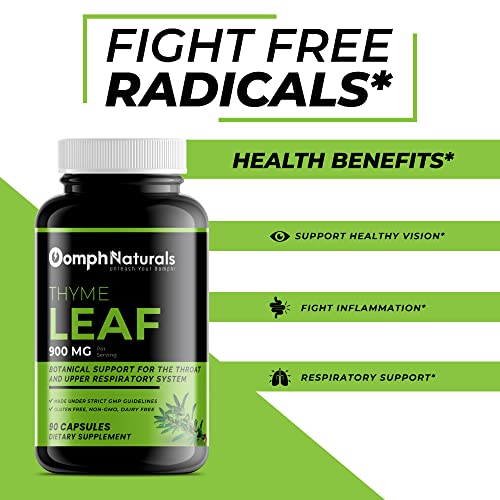 Oomph Naturals Thyme Leaf, 900Mg Thymus Vulgaris Leaf Extract, 90 Capsules 45 Day Supply, Non-Gmo, Gluten Free, Supplement For Respiratory Health #TOP3
