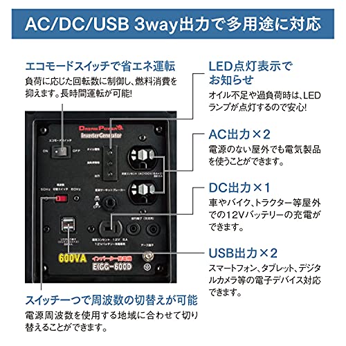 ナカトミ(Nakatomi) インバーター発電機 カセットボンベ式 EIGG-600D の商品画像 4