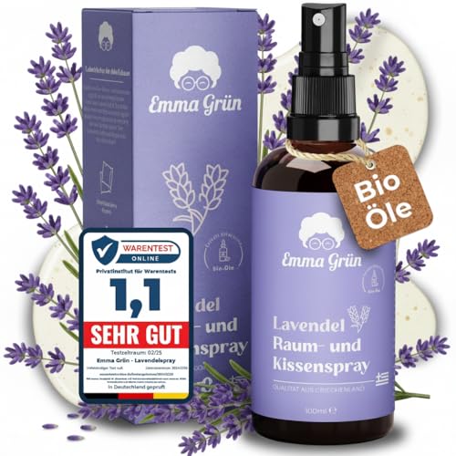 Emma Grün® Lavendelspray & Kissenspray 100ml [BIO-QUALITÄT] - Lavendelspray für Kopfkissen - Mit Naturreinem Lavandula Angustifolia - Lavendel...