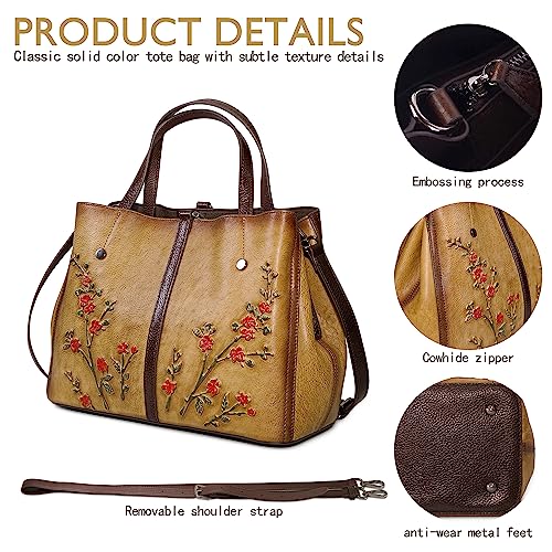 Image of Genuine Leather Satchel for Women Top Handle Bags Handmade Purse Vintage Embossed Leather Crossbody Handbags Hobo Bag