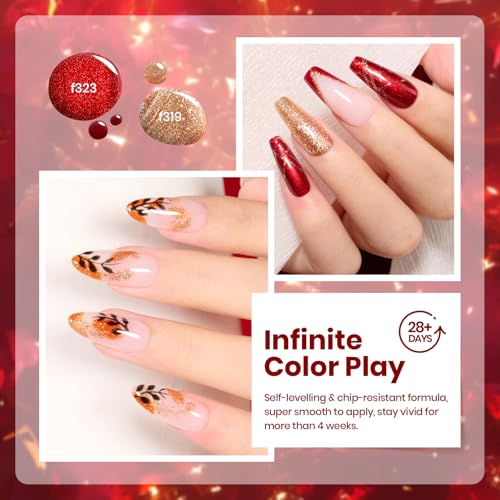 Image of Beetles Fall Glitter Gel Polish, Passion Rush Red Orange Gold Glitter Nails