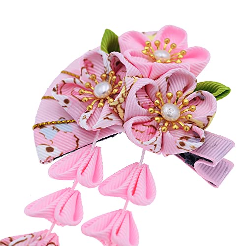 Pinza para cabello estilo japonés con diseño de flores y borlas, accesorio decorativo para kimono, ideal para fiestas y disfraces (rosa) miniatura 3