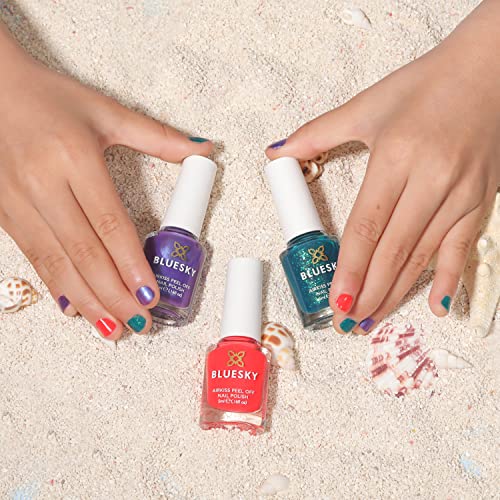 Image of BLUESKY Kids Peel Off Glossy Finish Nail Varnish Set | Red, Green, Purple | Easy Peel-Off, Non-Toxic, Water- Based, Odour-Free Nail Polish For Kids, Gift Set 3 X 5Ml With Stickers