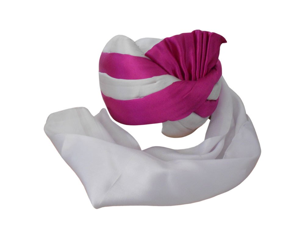 Kalra CreationsMen Safa Indian Traditional Turban Pink & White Medium Pagri 7 (22") Men Wedding Hat - Traditional Punjabi Pagri Safa for Weddings and Special Occasions