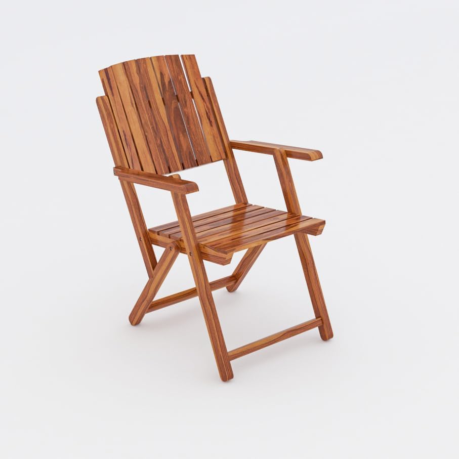 Image of Wooden Patio Folding Dining Chairs for Living Room | Foldable 2 Chairs for Outdoor, Garden & Balcony | Sheesham Wood, Honey Finish