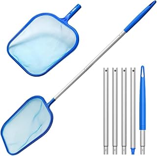 Swimming Pool Skimmer Set Pool Cleaning Fine Mesh Net with eavy Duty Retractable Aluminium Tube Telescopic Pole Pool Skimmer/Pool Cleaning Hand Net Skimmer for Pools, Hot Tubs, Spas and Fountains