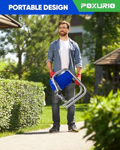 POXURIO 1200W Airless Paint Sprayer, 3300PSI High Efficiency Electric Paint Sprayer with Extension Rod, Thinning-Free Stand Airless Sprayer for Home Exterior and Interior, Garage, Deck, Furniture