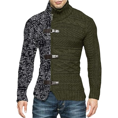 Men's Turtleneck Cardigan Sweaters Slim Fit Button Down Cable Knitted Sweater Long Sleeve Zipper Sweater Jacket