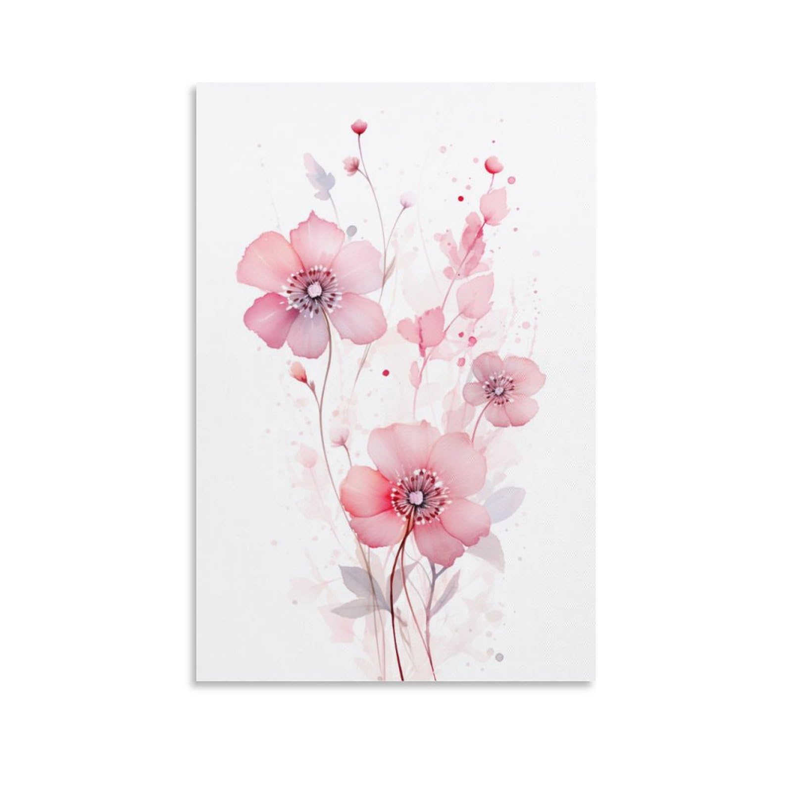 AYAROS Pink Flowers Wall Art Canvas Poster Watercolor Beautiful Floral Nature Wall Decor Poster Dormitory Decor Painting Art Unframed 08x12 inch