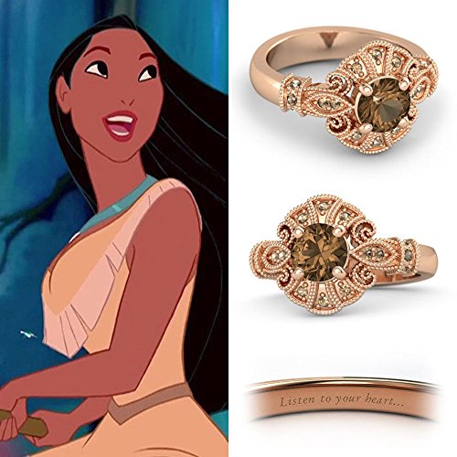 18K Rose Gold Over .925 Saterling Silver Smoky Quartz Princess Pocahontas Engagement Ring for Women's4