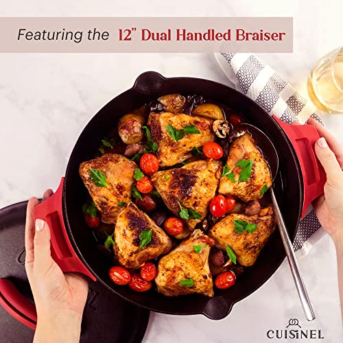 Image of Cuisinel Cast Iron 17-Piece Preseasoned Cookware Set - 8 inch+10 inch Skillets + Lids + 5-Quart Dutch Oven + 12 inch Braiser with Cast Iron Lid + Round Griddle + 15 inch Organizer Rack + Pan Scraper + Silicone Handle