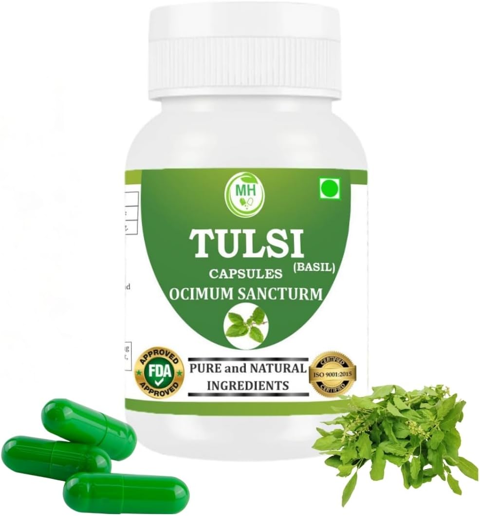 Morsan Healthcare Tulsi (Ocimum Sanctum) Capsule | Pack of 60 x 500 MG. Vegetarian Capsules | Natural Herbal Supplement | GMP Certified | Gluten Free (Pack of 1)