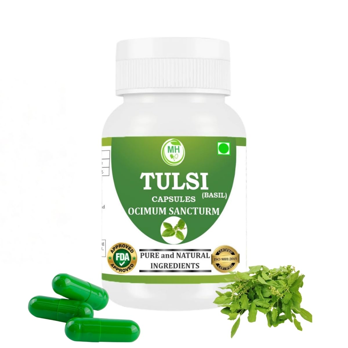 TULSI Capsules – 60 Veg Capsules | Pure Holy Basil Extract (Ocimum sanctum) | Natural Ayurvedic Herbal Supplement | Plant-Based Formula | Pack of 1