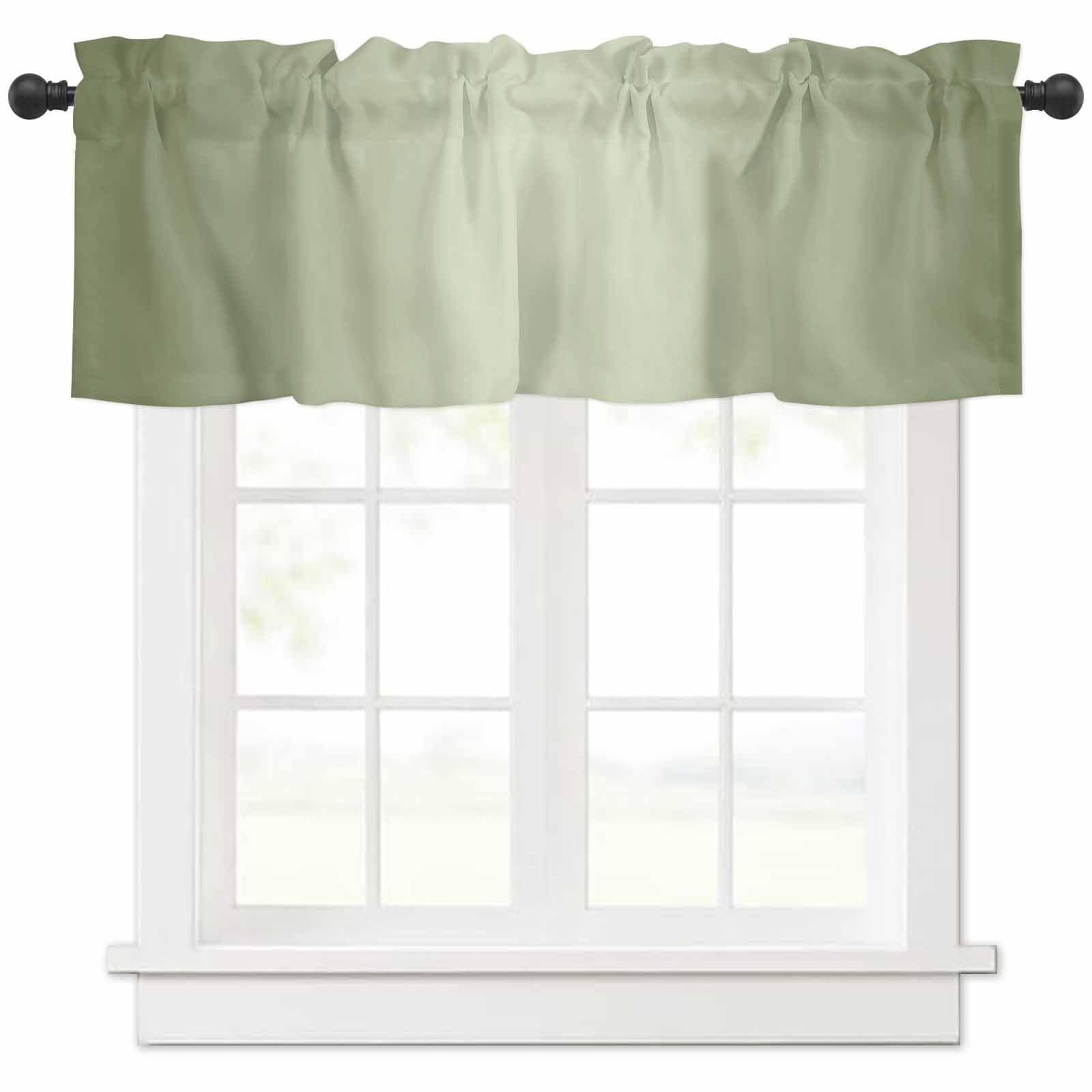 Anzona Sage Green Window Valance - 42x12 Inch, Rod Pocket Farmhouse Curtain Valance For Kitchen, Living Room, Cafe