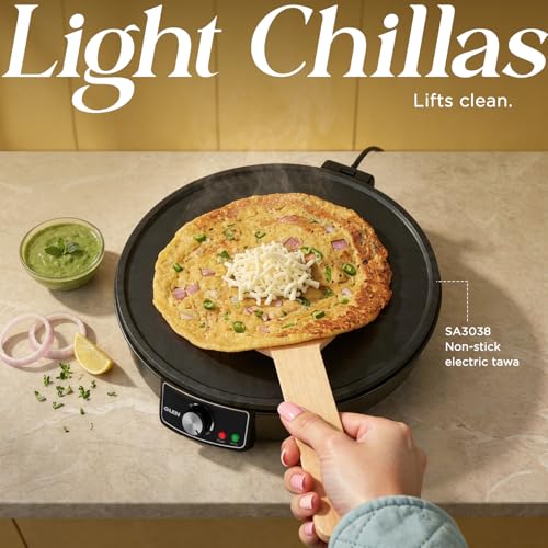 Image of Glen Electric Tawa 1000W | 30cm Non-Stick Griddle | Adjustable Temperature Control | Ideal for Roti, Dosa, Pancake, Chilla, Uttapam, Omelette & more | Power Indicator | Black | 2 Year Warranty