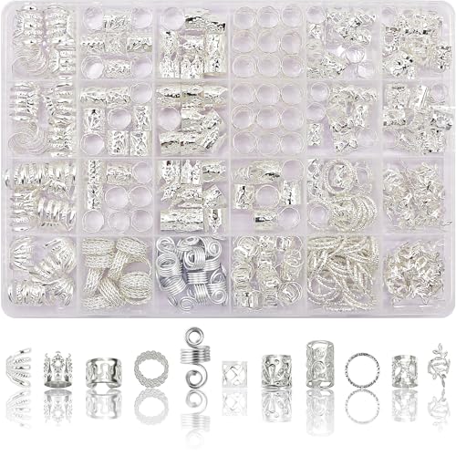 SVNMU 280 Pcs Silver Hair Jewelry for Braids Dreadlock Locs Metal...