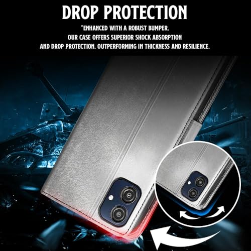 Image of WOW IMAGINE Shock Proof Flip Cover Back Case for Samsung Galaxy M04 | F04 | A04e (Magnetic Button Flip Case | Wallet Pockets & Stand | Leather Finish | Stone Grey)