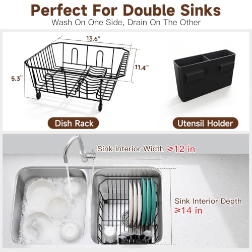 Image of JASIWAY in Sink Dish Drying Rack, Stainless Steel Small Black Dish Drainer