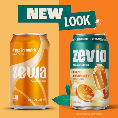 Image of Zevia Zero Sugar Soda, Orange Creamsicle, 12 oz Cans (24-Pack) - Caffeine Free, Naturally Sweetened, No Calorie Soda - Non-GMO Project Verified, Gluten-Free, Vegan