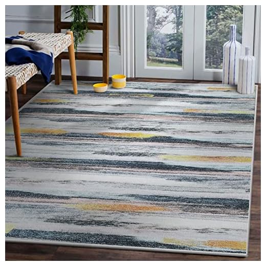 Tinyboy-hbq Tapis Salon Moderne Doux Tapis Chambre à Poils Courts Grand Tapis Antidérapant Motif Rayé (Multi, 80 x 120 cm)