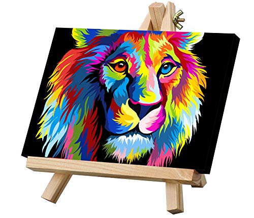 Maomaomi Paint by Numbers for Kids & Adults & Beginner - 16 × 12 inch DIY Canvas Painting Gift Kits - Colorful Lion Framed