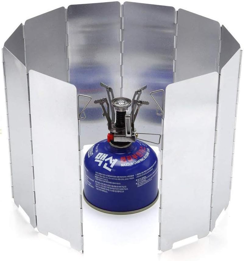 Portable Stove Windshield, Folding Camping Aluminum Cooker Wind Screen Windbreak With a Storage Bag