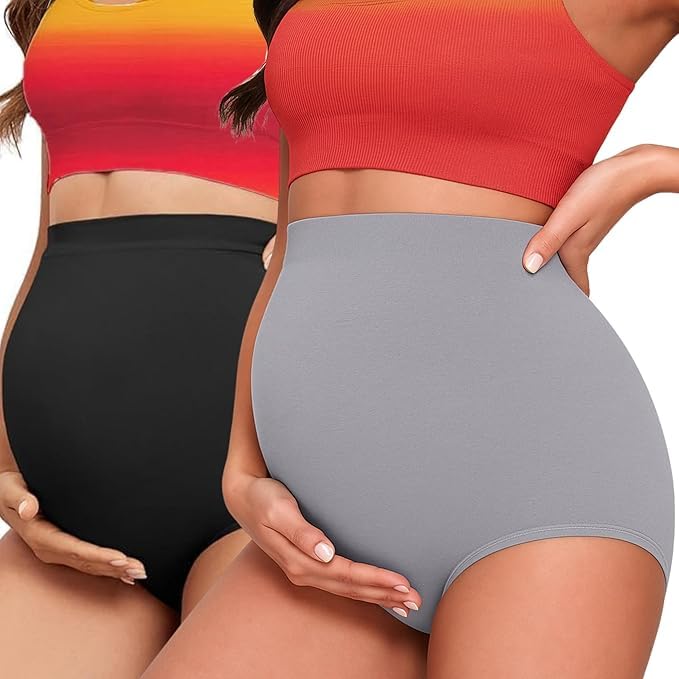 Maternity Bamboo Cotton High Waist Seamless Panty for Pregnant Women | Soft Stretchable Postpartum Recovery Underwear | Full Coverage Pregnancy Innerwear (Black/Grey)-image-31