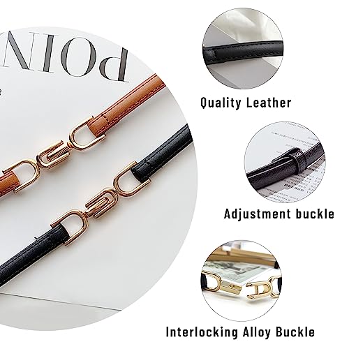 3 PCS Women Skinny Leather Belt, Adjustable Thin Waist Belts Fashion Ladies Belt PU Leather Belt with Metal Buckle3