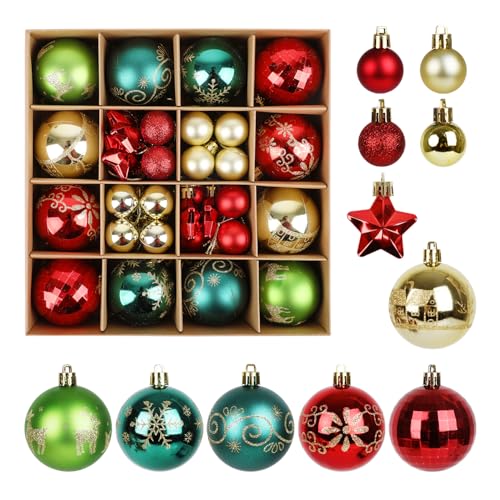 VEYLIN Weihnachtskugeln Plastik,44 Stück Weihnachtskugeln rot grün...