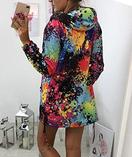 SEMATOMALA Women's Splatter Paint Hooded Zip Up Jacket Colorful Funny Graphic Printed Drawstring Cardigan Sweatshirt4