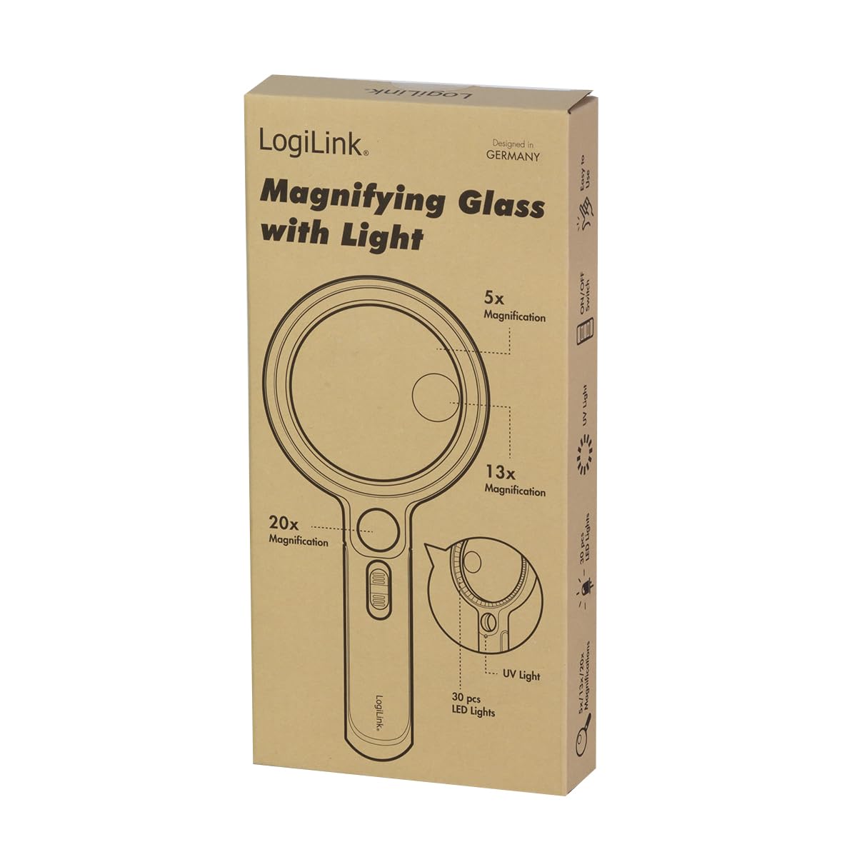 Szkło powiększające z oświetleniem LED i UV, 5 x (16 dpt) / 13x (48dpt) / 20x (76dpt) x powiększenie