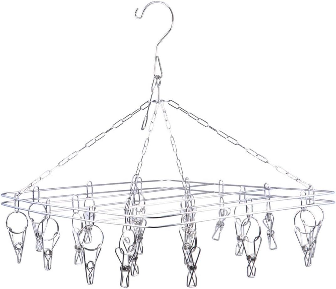 Drying Rack Windproof Stainless Steel 20 Pegs with Swivel Hooks