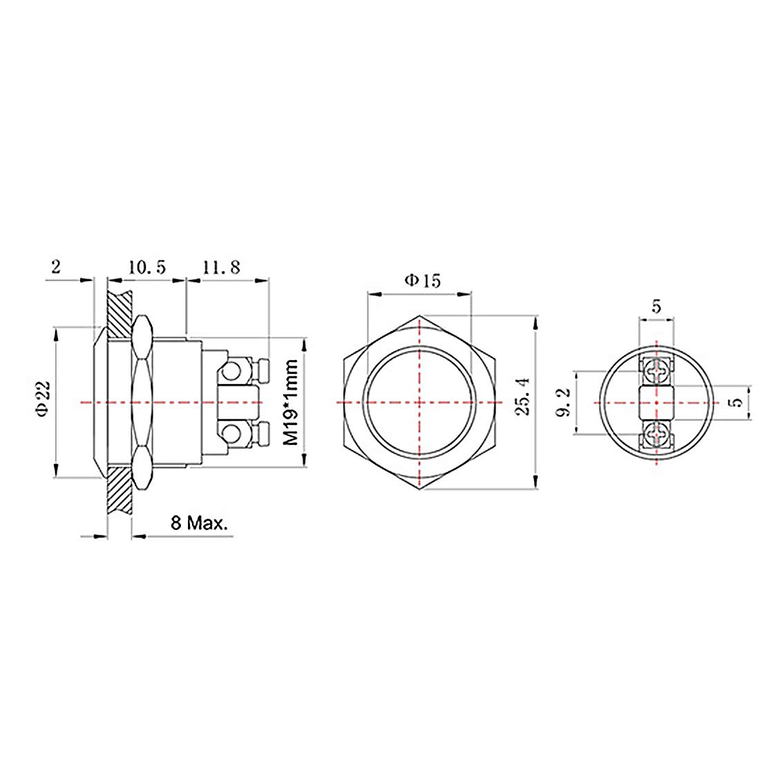 Larcele 19mm Push Button Switch Waterproof Momentary Metal DIY Switch 1No Stainless Steel Shell JSANKG-17,5 Pieces(Screw Terminal,Flat Head)