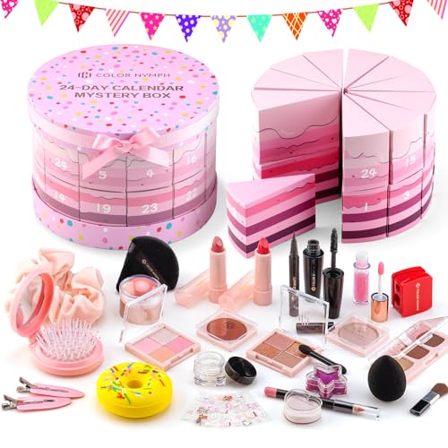 Color Nymph Kids Makeup Kit for Girl - 24 Days Surprise Beauty Mystery Box | Make Up Birthday Gift Set for Girls Ages 6-12, Makeup Gift Sets for Bday Countdown, Cosmetics Kit for Kids Teens #Pink