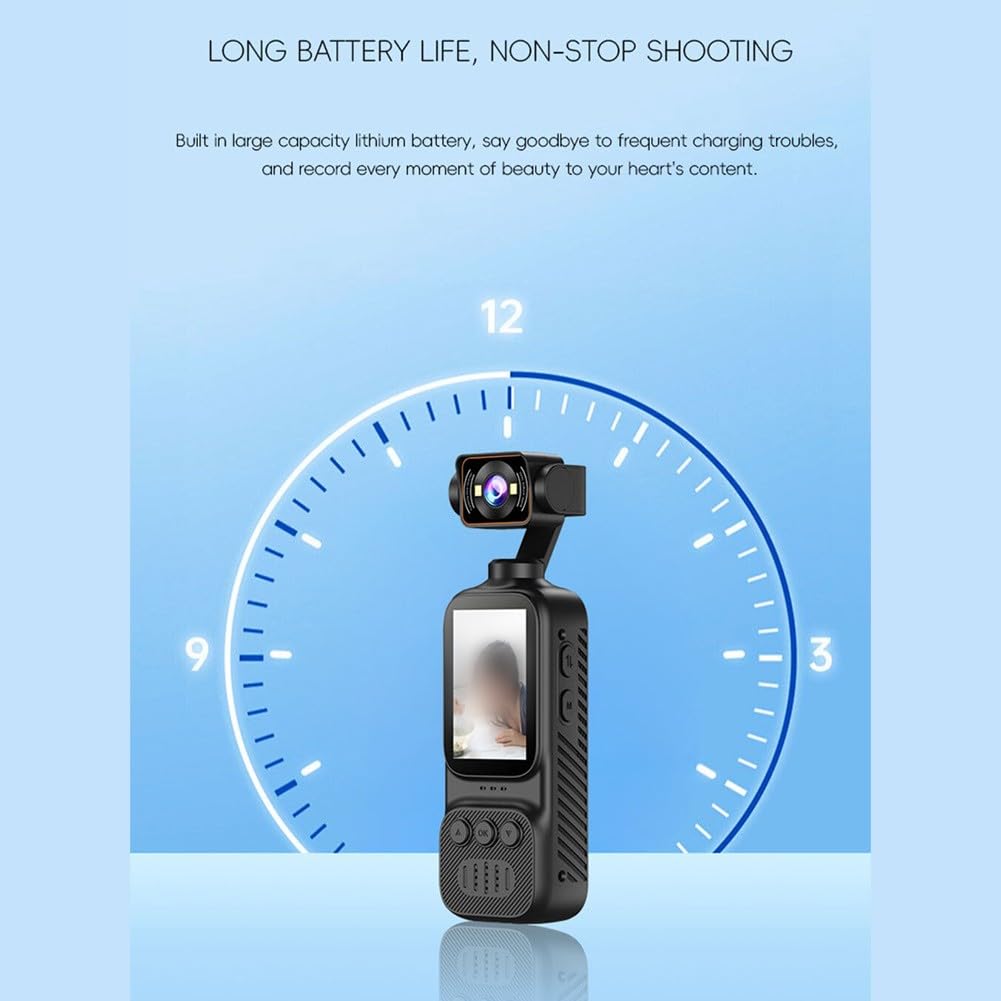 ZYWUOY Videocamera 2K Vlogging, Action Cam palmare con stabilizzazione intelligente, schermo girevole a 270° per viaggi e sport