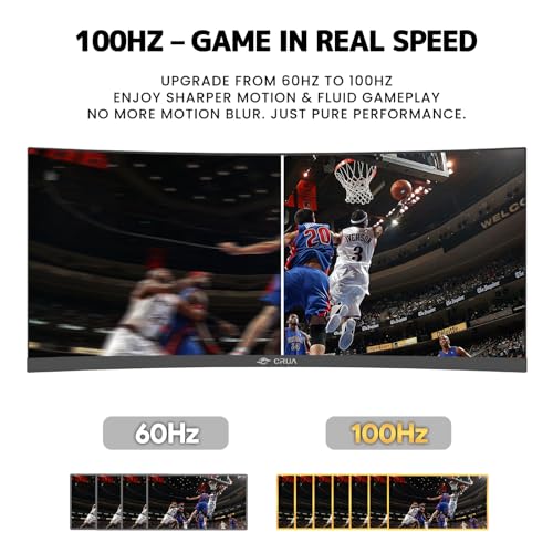 Image of CRUA 34 inch Ultrawide Curved Monitor, 21:9 UWQHD 3440x1440 100Hz 3800R IPS Computer Monitors with Built-in Speakers, FreeSync, 120% sRGB, 92% DCI-P3, Blue Light Filter, HDMI 2.0 & DP 1.4, Wall Mountable