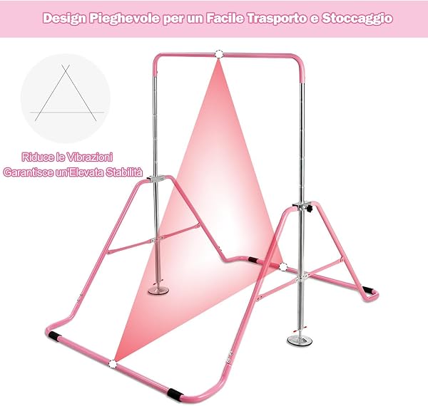 COSTWAY Sbarra Ginnastica Artistica Pieghevole con Struttura Triangolare e 4 Cuscinetti Antiscivolo, Altezza Regolabile in 4 Posizioni da 90 a 142 cm, Barra per Ginnastica per Bambini - 5