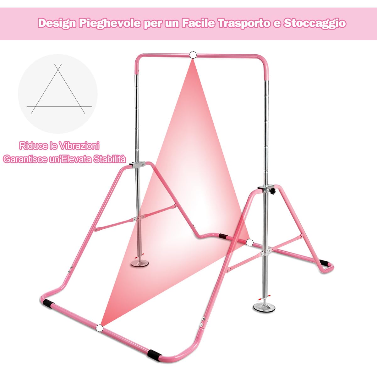 COSTWAY Sbarra Ginnastica Artistica Pieghevole, Altezza Regolabile 90-142 cm, Barra per Ginnastica per Bambini