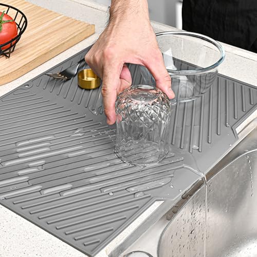Alfombrilla Escurreplatos Con Salida De Drenaje, 43 X 30 cm Silicone Dish Drying Mat sin Bpa, Resistente al Calor, Escurreplatos Plegable, Fácil de Limpiar, Antideslizante Bandeja Escurridor