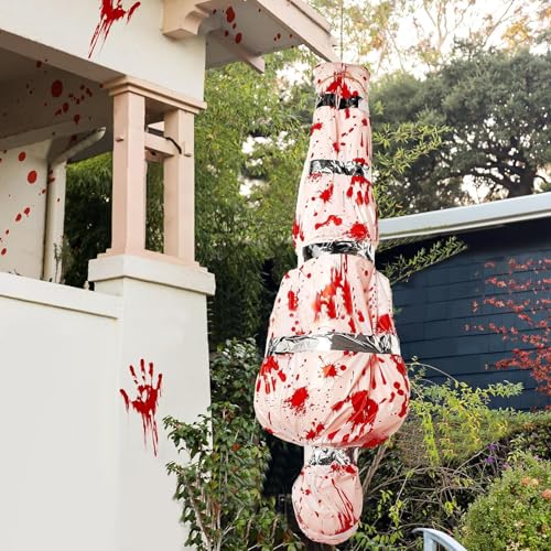 Halloween Deko Leiche Requisiten, Helloween Leichensack Gruselige Halloween Deko Outdoor Garten Aufblasbar Gefälschte Leiche, Helloween Dekoration Requisiten für Tote Opfer Spukhaus (Weiß)