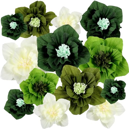 Image of Cholemy 24 Pcs Tissue Paper Flowers, Crepe Paper Flowers Decorations 8 inch 10 inch 12 inch for Wedding Party Baby Bridal Shower Carnival Party Birthday Nursery Wall Decor (Green Series)