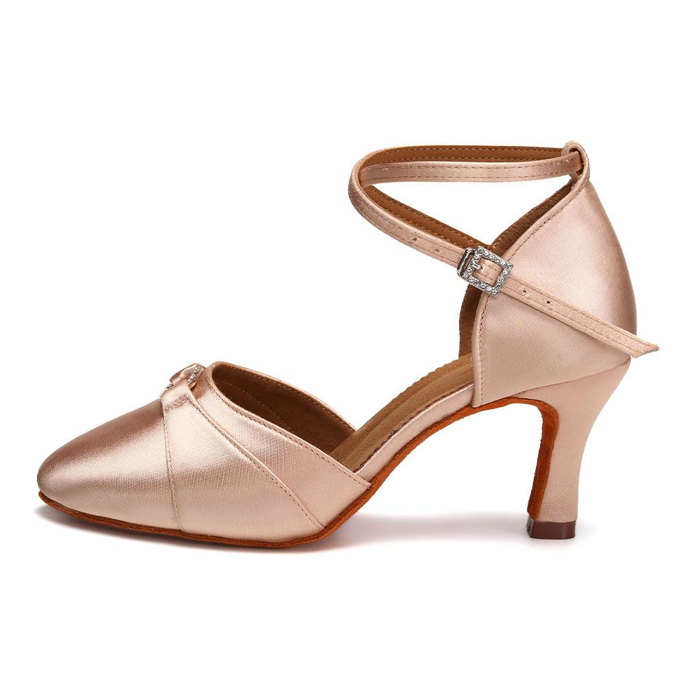 Damen Latein Tanzschuhe Geschlossen Salsa Tango Performances Ballsaal Tanzschuhe mit 7.5cm Absatz