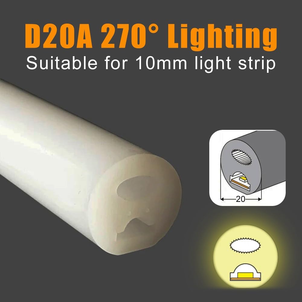 Zginana silikonowa rurka neonowa 1-5M - wodoodporna osłona, 1 szt(D20A 270 Degree Light-3.28FT)