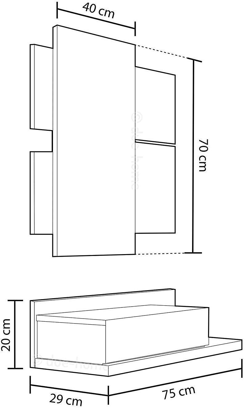 Bricozone Valdemossa Meuble d'entrée étagère Suspendue avec tiroir et Miroir ameublement Meuble Salle 75 x 29 x 20 cm Blanc et chêne