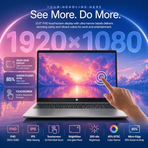 Image of HP 2026 Edition Business Laptop, 15.6 inch FHD IPS Touchscreen, AMD Ryzen 7 7730U 8-Core 16-Thread Processor for Multitasking, 16GB RAM, 256GB SSD, Numeric Keypad, Camera Privacy Shutter, Windows 11