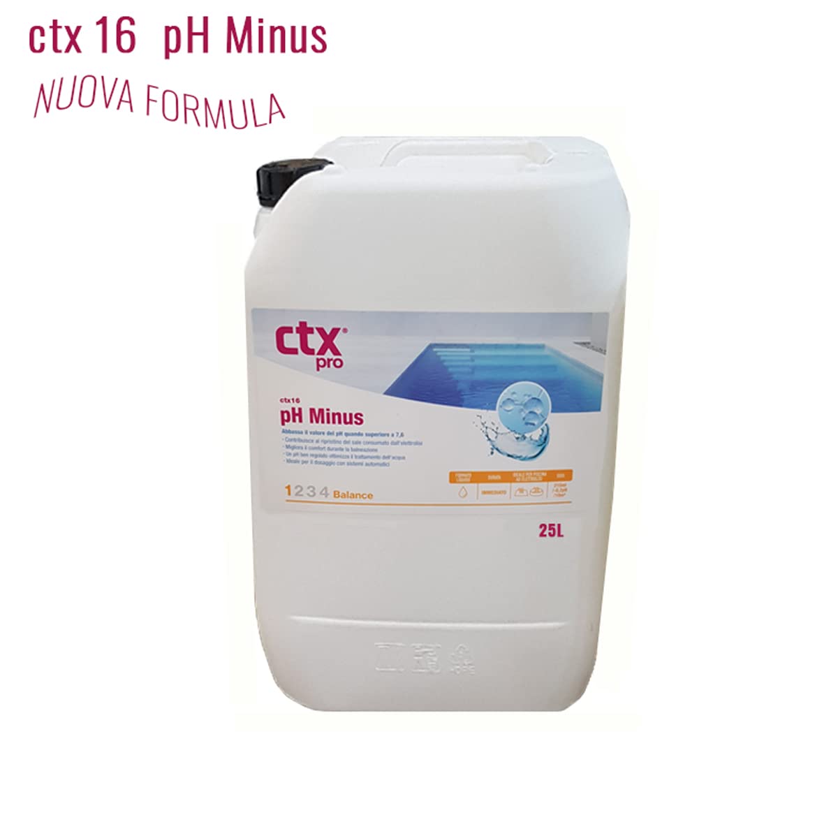 AcquaHOME® CTX 16 pH Minus Liquido per Piscina 25 Kg NUOVA FORMULA Riduttore di pH CTX Professional